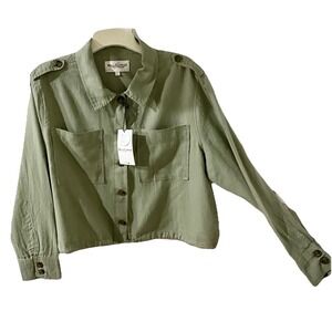 Wallflower Womens Linen Shacket Green Sz 1X Cropped Top LS Blend Nature NWT